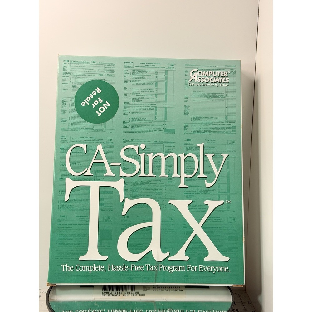 CA-Simply Tax Version 1.0 For DOS (1993) Vintage Software 3.5" Disks & Manual